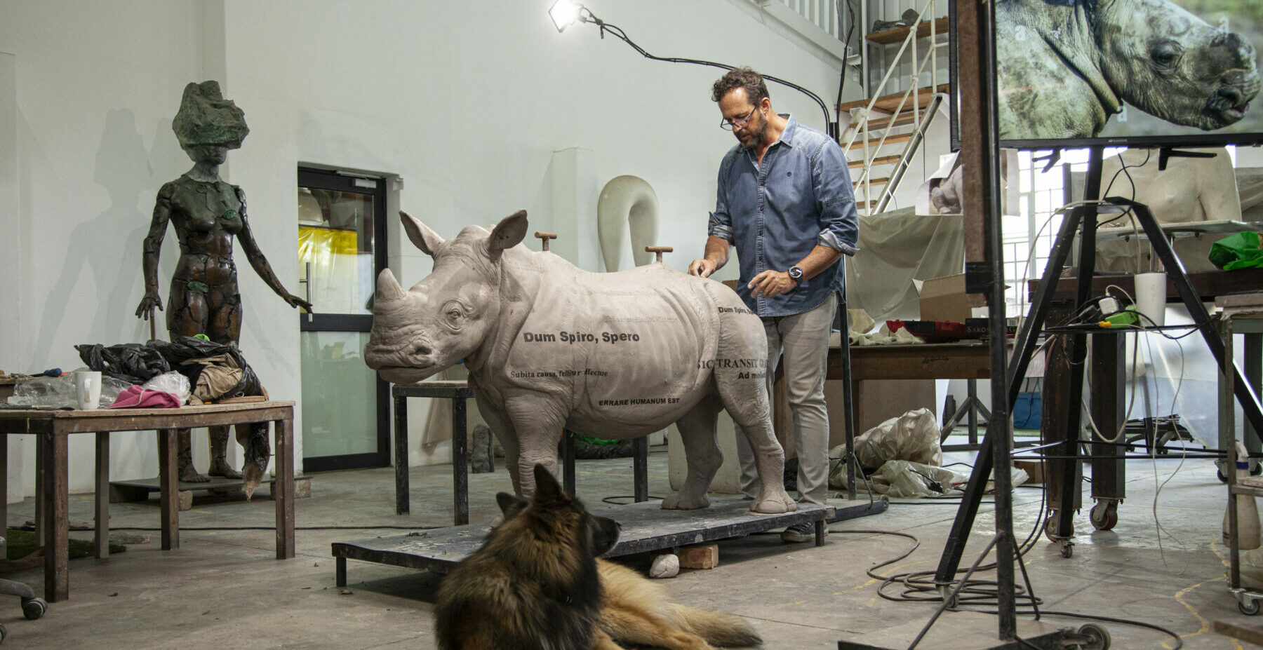 Angus Taylor sculpting in his studio