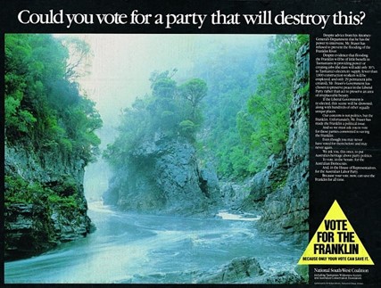 A FULL-PAGE AD TAKEN OUT BY THE WILDERNESS SOCIETY AHEAD OF THE 1983 FEDERAL ELECTION IN AUSTRALIA.