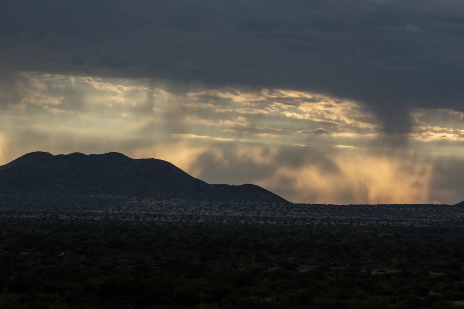 Summer rain over the Korannaberg mountains southern Kalahari savannah